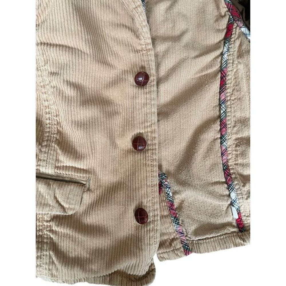 Oshkosh BGosh Boys Corduroy Jacket Size 5 Tan With Plaid Lining & Button Closure